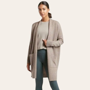 Athleta Cashmere Wool Blend Oversized Side Slit Open Front Cardigan Taupe sz S